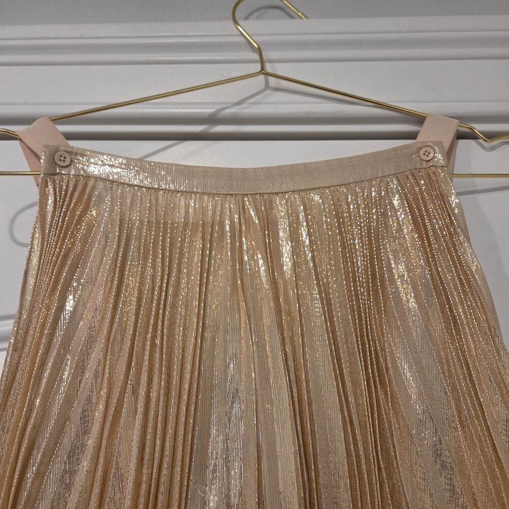 Alice + Olivia Rosalie Wide leg silk blend pleated gold jumpsuit size 0 - Picture 7 of 11